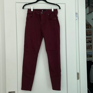 Burgundy red stretchy skinny jeans mid rise